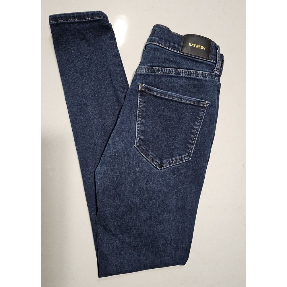 Express Jeans Womens 0/R Blue Cropped Flare High Rise 4-Way Hyper Stretch Pants